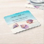 Elegante strand bruiloft zeeschelpen parels nautis kartonnen onderzetters (Gebogen)