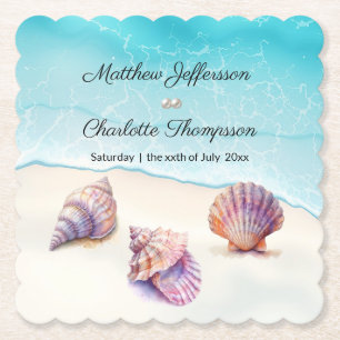 Elegante strand bruiloft zeeschelpen parels nautis kartonnen onderzetters