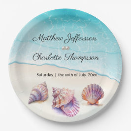 Elegante strand bruiloft zeeschelpen parels nautis papieren bordje