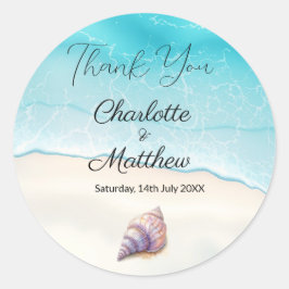 Elegante strand bruiloft zeeschelpen parels nautis ronde sticker