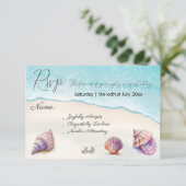 Elegante strand bruiloft zeeschelpen parels nautis RSVP kaartje (Staand voorkant)