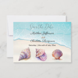 Elegante strand bruiloft zeeschelpen parels nautis save the date
