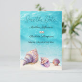 Elegante strand bruiloft zeeschelpen parels nautis save the date (Staand voorkant)