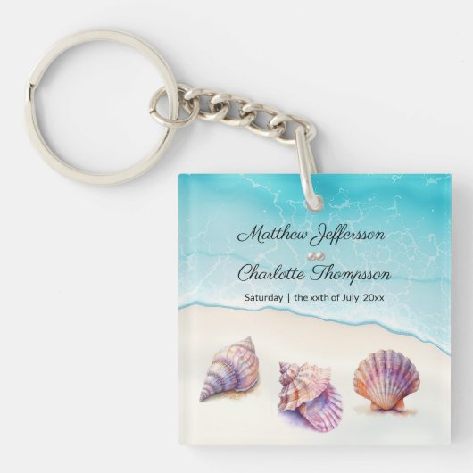Elegante strand bruiloft zeeschelpen parels nautis sleutelhanger (Voorkant)
