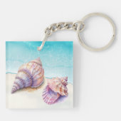 Elegante strand bruiloft zeeschelpen parels nautis sleutelhanger (Achterkant)