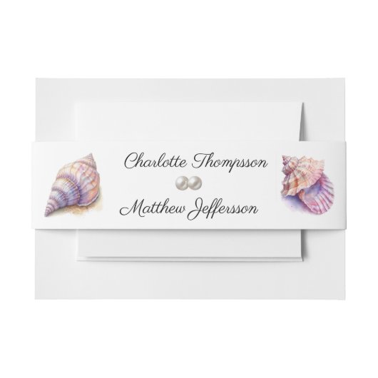 Elegante strand bruiloft zeeschelpen parels nautis uitnodigingen wikkel (Voorkant Voorbeeld)