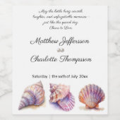 Elegante strand bruiloft zeeschelpen parels nautis wijn etiket (Enkel label)