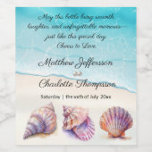 Elegante strand bruiloft zeeschelpen parels nautis wijn etiket (Enkel label)