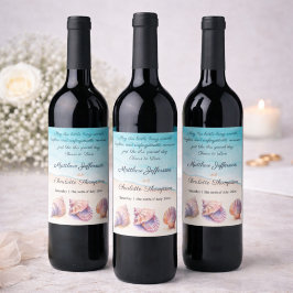 Elegante strand bruiloft zeeschelpen parels nautis wijn etiket