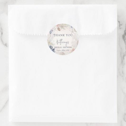 Elegante strand nautische bruidsborrel dank je ronde sticker (Tas)