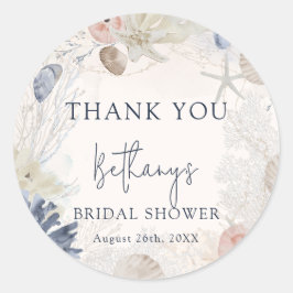 Elegante strand nautische bruidsborrel dank je ronde sticker