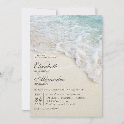 Elegante strand oceaan bestemming bruiloft kaart (Voorkant)