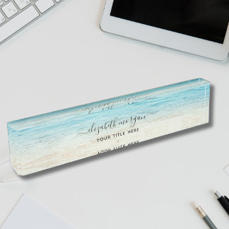 Elegante strand oceaan zee script blauw groen naambordje