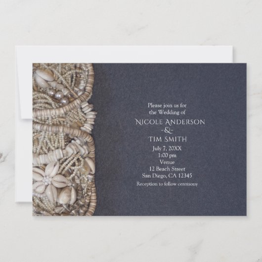 Elegante strand Puka schelpen bruiloft uitnodiging (Voorkant)