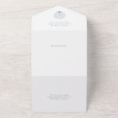 Elegante strand Scallop Shell bruiloft Dusty Blue All In One Uitnodiging (Buitenkant)