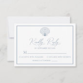 Elegante strand Scallop Shell Stoffig Blauw Bruilo RSVP Kaartje (Voorkant)