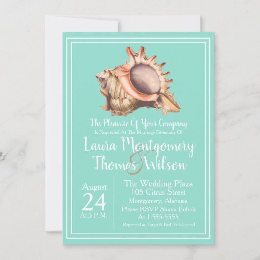 Elegante Strand Schelp Huwelijk Kaart (Voorkant)