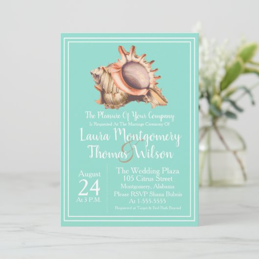 Elegante Strand Schelp Huwelijk Kaart (Staand voorkant)