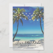 Elegante strand slingerlichten trouw save the date kaart (Voorkant)