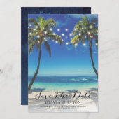 Elegante strand slingerlichten trouw save the date kaart (Voorkant / Achterkant)