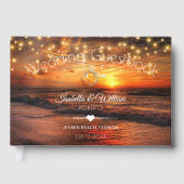 Elegante strand stringlights zomer bruiloft gastenboek (Voorkant)