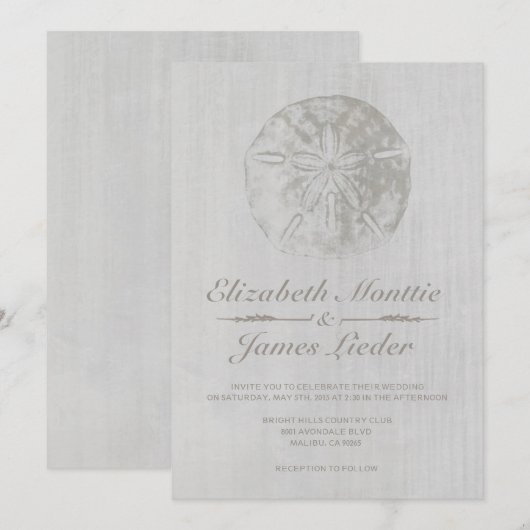 Elegante strand zand dollar bruiloft uitnodigingen (Voorkant / Achterkant)