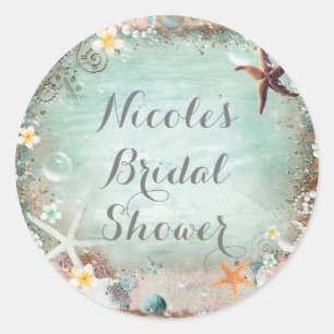 Elegante Strand Zee Stervis & Parels Feest Favorie Ronde Sticker