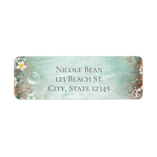 Elegante Strand Zeester en Parels Bruidsdouche Etiket (Voorkant)