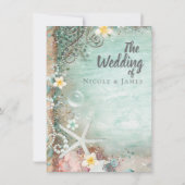 Elegante Strand Zeester en Parels Kust Bruiloft Kaart (Achterkant)