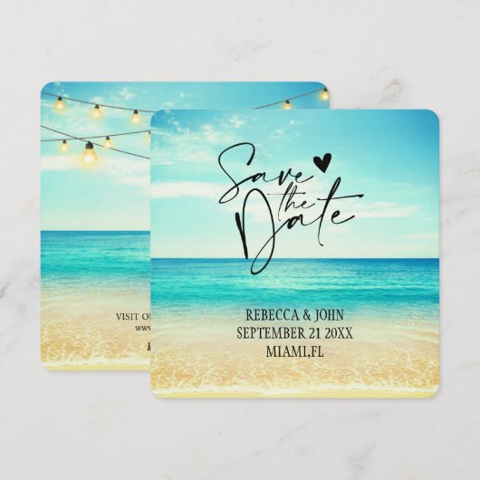 Elegante strand zomer bruiloft save the date kaart (Voorkant / Achterkant)