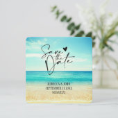 Elegante strand zomer bruiloft save the date kaart (Staand voorkant)