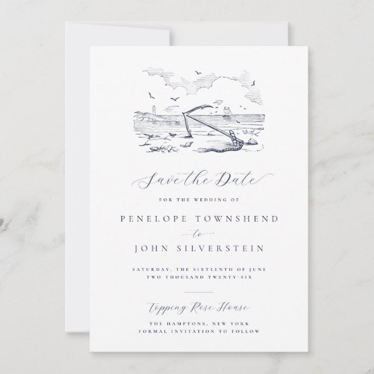 Elegante  strandanker Illustratie Trouwen Save The Date (Voorkant)
