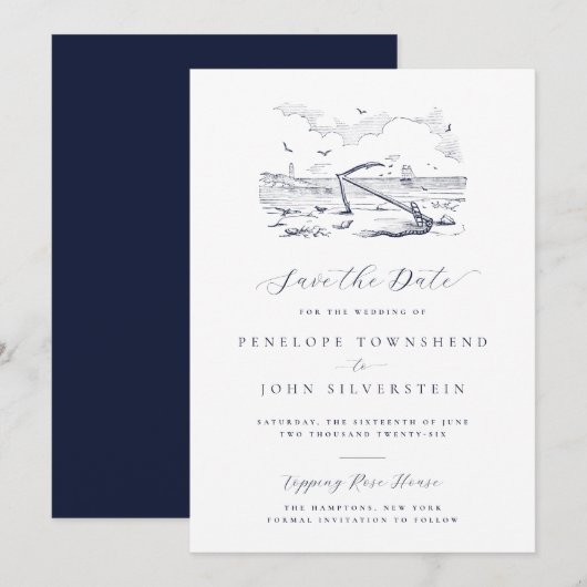 Elegante strandanker Illustratie Trouwen Save The Date (Voorkant / Achterkant)