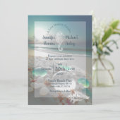 Elegante strandbestemming Zeeglas bruiloft Kaart (Staand voorkant)