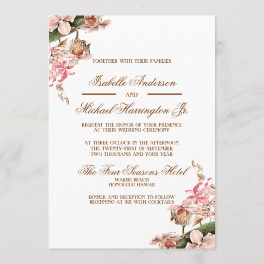 Elegante strandbruiloft met gordijnen en roze orch kaart (Achterkant)