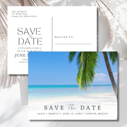 Elegante strandbruiloft Save the Date Aankondigingskaart