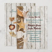 elegante strandhuisje zeeschelpen bruiloft kaart (Voorkant / Achterkant)