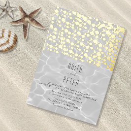 Elegante strandhuwelijk Goud Folie Uitnodiging