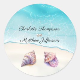 Elegante strandhuwelijk  Zeeschelpen Parels Nautil Ronde Sticker