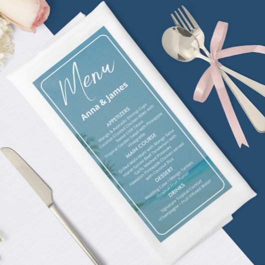 Elegante strandhuwelijksmenu menu