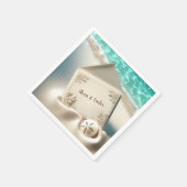 Elegante strandhuwelijksuitnodiging in zand servet (Hoek)