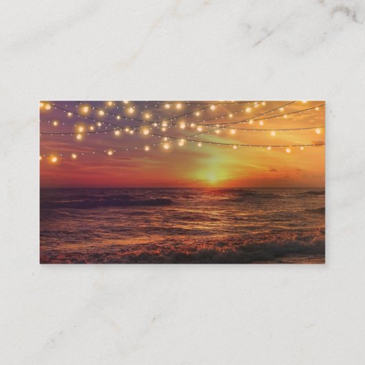 Elegante strandlichten Zomer Bruiloft Website Kaar Informatiekaartje (Achterkant)