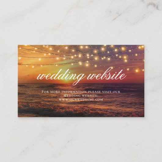 Elegante strandlichten Zomer Bruiloft Website Kaar Informatiekaartje (Voorkant)