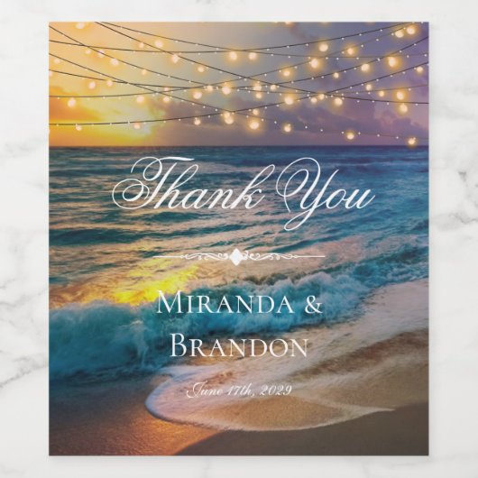 Elegante strandsnaarlampjes Zomer Dank u wijn Wijn Etiket (Enkel label)