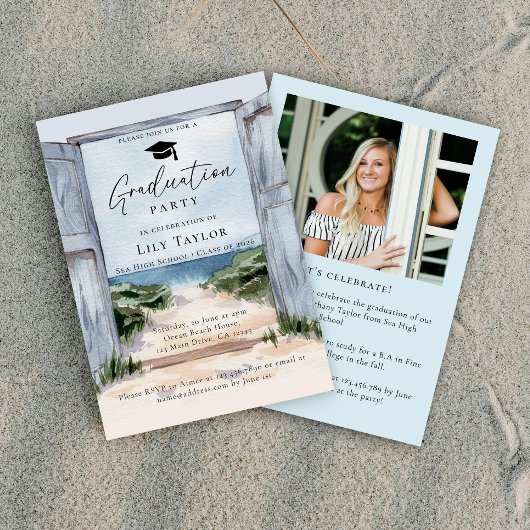 Elegante strandtrail afstudeerfeest kaart