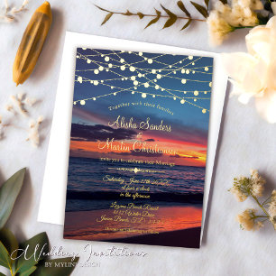 Elegante strandverlichting voor zomerse bruiloft b folie uitnodiging