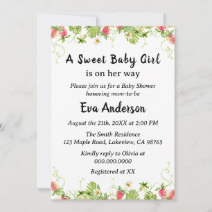 Elegante Strawberry Baby shower Invitation Kaart