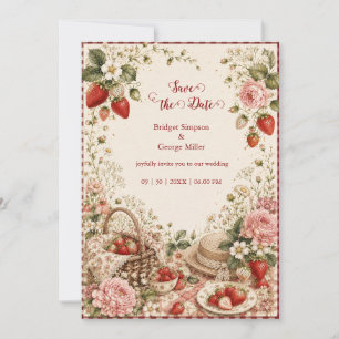 Elegante Strawberry Huwelijks Picknick Luxe Kaart