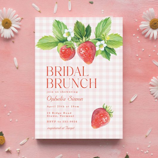 Elegante Strawberry Pink Vrijgezellenfeest Brunch Kaart