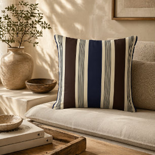 Elegante streep cabana stijl navy blauw bruin kussen
